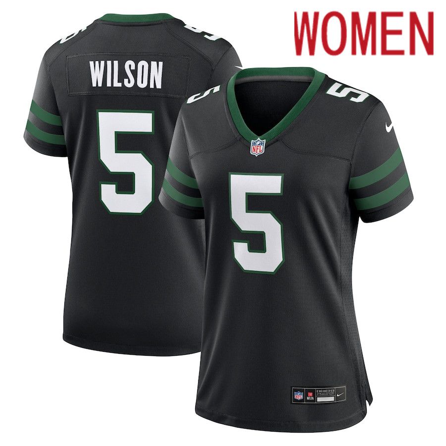 Women New York Jets #5 Garrett Wilson Nike Legacy Black Alternate Game NFL Jersey->women nfl jersey->Women Jersey